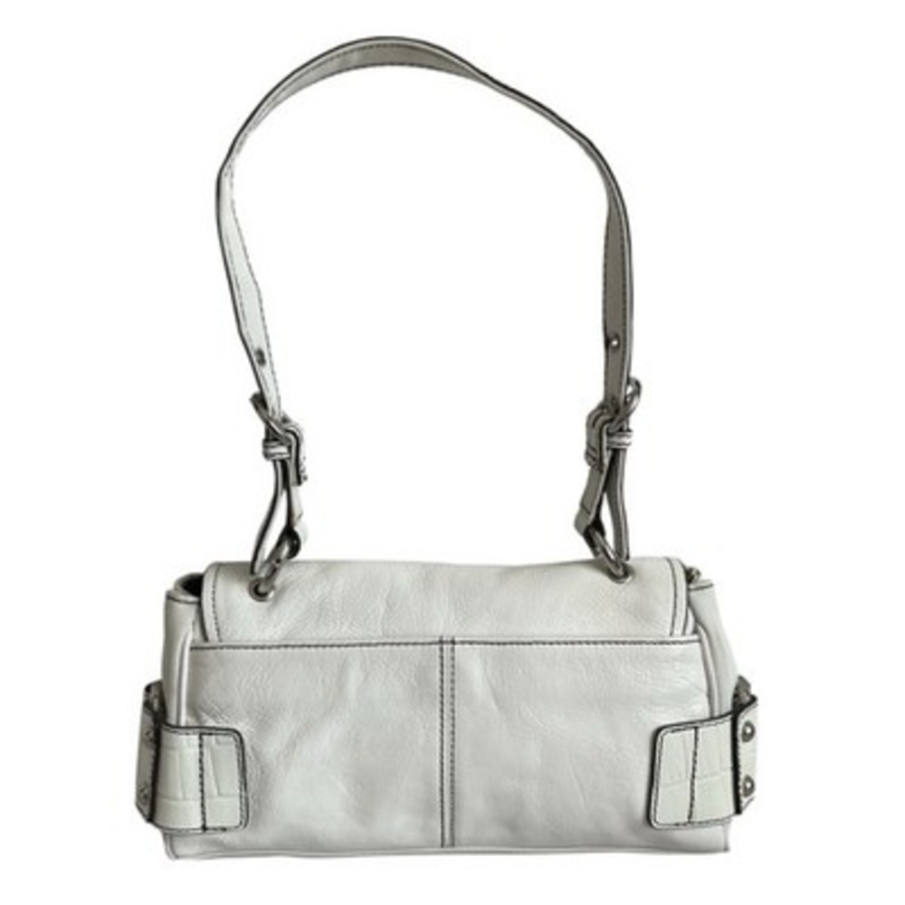 Vintage Franco Sarto White Leather Shoulder Bag Faux Croc Trim Y2K 10"x2"x6" G+ - Picture 6 of 9